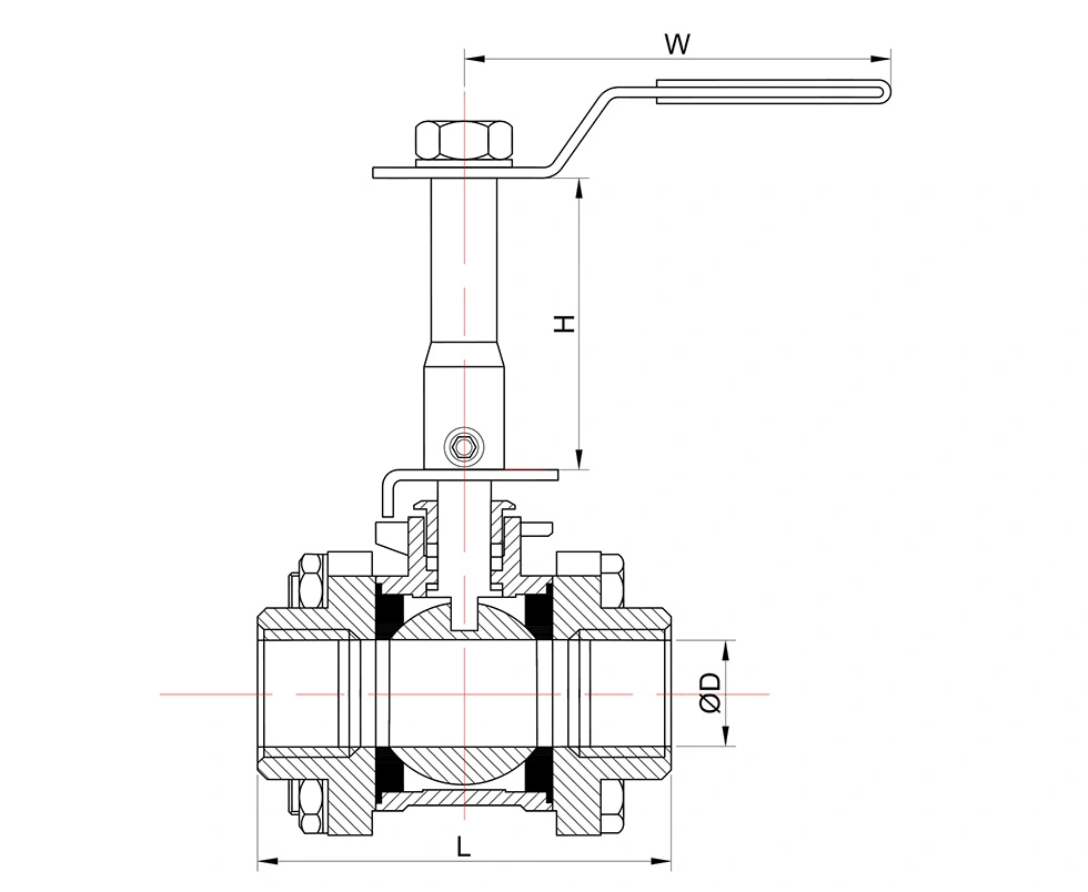3PC Stainless Steel Ball Valve 2000WOG Extended Stem
